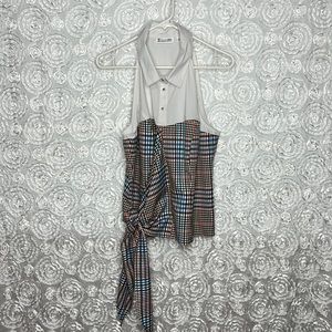 Plaid”ed” shoulders racer tank blouse!